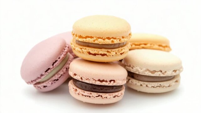 Video A colorful arrangement of macarons stacked on top of each other, perfect for baking and decorating