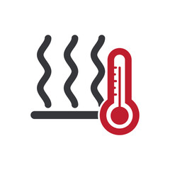 isolated pictogram udara dengan termometer, awas angin panas, udara bertekanan, high temperature air safety sign: