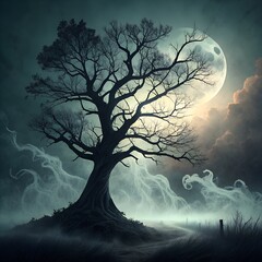 spooky Halloween background with tree