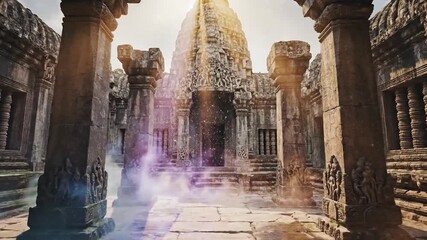 Ancient temple ruins mystical light ethereal smoke stone altar sacred historical place - Powered by Adobe