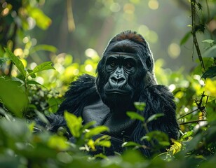 Obraz premium Gorilla in lush forest