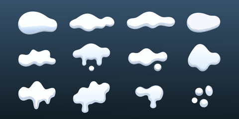 Cartoon snow caps and drips set for winter design elements