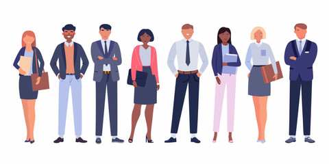 Diverse group of business professionals standing together in a row