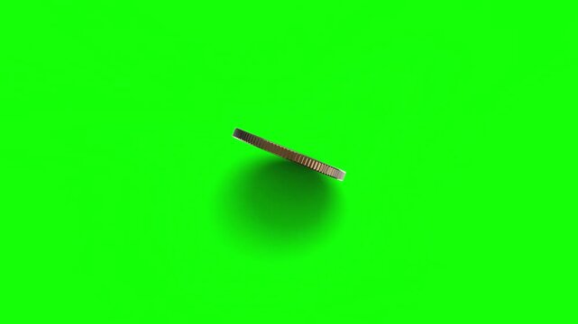 Bitcoin cryptocurrency coin spinning and falling down. Business object of online trading and mining virtual money. Greenscreen chromakey alpha 3d animation