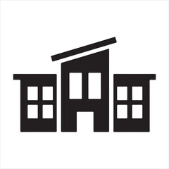 Simple building icon set. Black glyph collection of city architecture. Vector real estate symbols: house, hotel, factory, bank, store, school, office pictogram set. school icon. flat and stroke style 