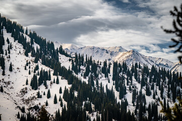 snow covered mountains in winter