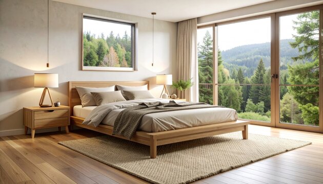 Modern bedroom with forest view