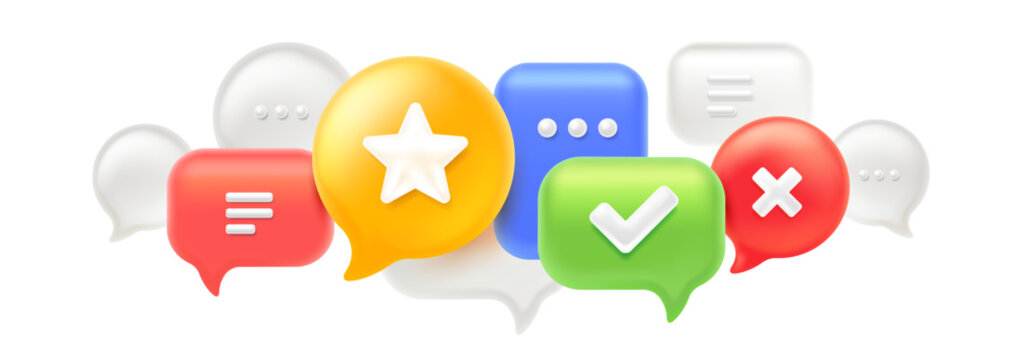 Vector illustration of cloud of different shape speech bubble on white color background. 3d style design of set of speech bubble. Realistic social media symbol of communication icon