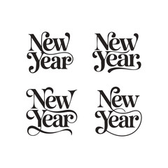 New Year written in a stylish joining script with bold strokes, designed in clean vector typography perfect for festive designs, greeting cards, holiday branding, celebration graphics seasonal artwork