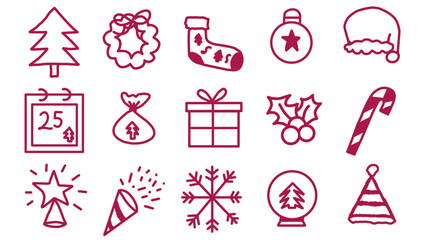 Simple Hand-Drawn Doodle Christmas Icons Set on Black