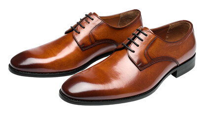 Glossy brown leather dress shoes with black laces, elegant pair
