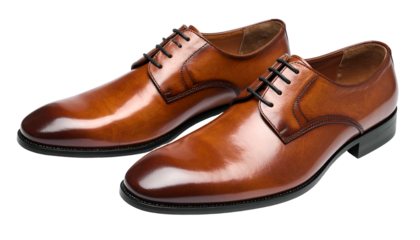 Glossy brown leather dress shoes with black laces, elegant pair