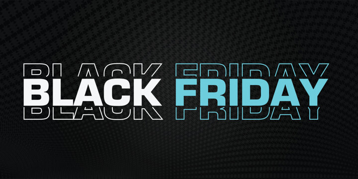 Cyberpunk Black Friday text with a glitch/echo effect in white and neon cyan, set against a dark, futuristic background. Ideal for high-tech promotions, gaming, and digital commerce advertising.