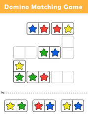 Domino Matching Game for Kids. Fun Learning Game with Cute Stars Illustration. Educational Activity for Children.