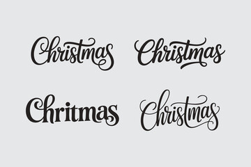 Christmas written templates set in a stylish joining script with bold strokes, designed in clean vector typography perfect for holiday labels, festive branding, greeting cards, seasonal artwork winter