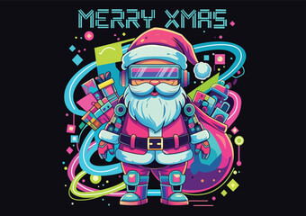 Neon Futuristic Christmas illustration.