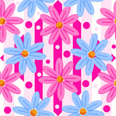 Colorful pink and blue daisy flower seamless pattern with vibrant spring retro aesthetic cheerful floral background for apparel wallpaper scrapbooking textiles and craft projects