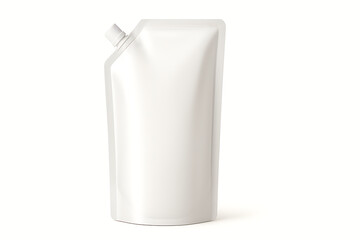 Laundry detergent pouch with spout, white background