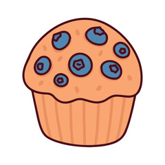 A golden baked muffin speckled with fresh blueberries. A classic sweet pastry or quick bread, perfect for breakfast, coffee breaks, or a midday snack.