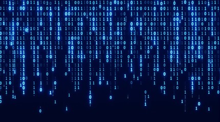 A digital rain of binary code falling down in blue tones representing data and information flow online