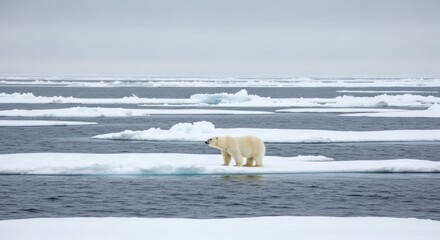 Majestic Bear Stands on an Ice Floe in the Vast Arctic Ocean, a Powerful Image of Arctic Wildlife and the Fragility of its Habitat Amidst Climate Change