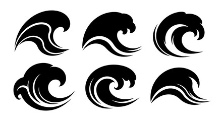 Obraz premium Set of abstract black wave silhouettes for design projects