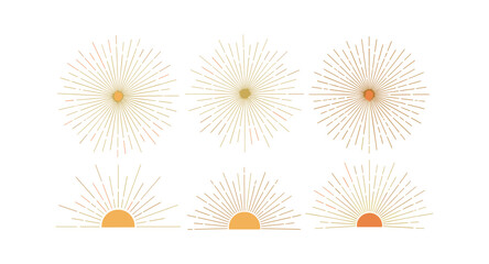 Trendy sunburst design elements with radiating lines in minimal style