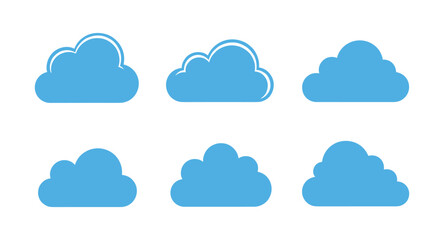 Fototapeta premium Set of blue cloud icons in minimalist cartoon style