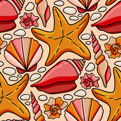 Seamless ocean starfish and seashell summer coastal sea life marine beach repeating background for textiles wallpaper crafts scrapbooking and wrapping