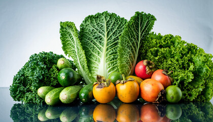 Fresh and Vibrant Assortment of Fruits and Vegetables Displayed.