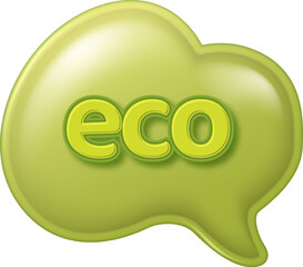 Green speech bubble with eco text. Glossy icon for ecology and sustainability conversation.