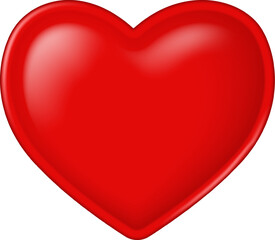 Glossy red heart symbol isolated on white. 3D illustration of a shiny love icon. Valentine's Day concept