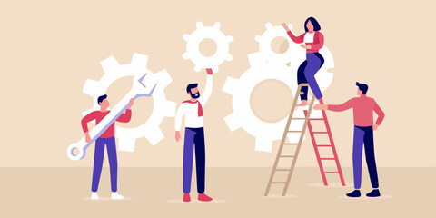 Teamwork and collaboration concept people working together to build a system