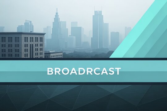 Abstract cityscape with broadcast graphic overlay and geometric design accents - Powered by Adobe