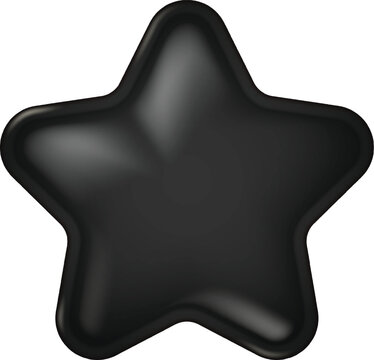 A realistic glossy black 3D star sticker with a smooth inflated shape, shiny surface and clean isolated design.