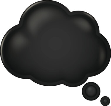 A realistic glossy black 3D thought bubble sticker with a smooth puffy shape, shiny surface and clean isolated design.