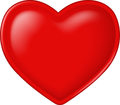 Glossy red heart symbol isolated on white. 3D illustration of a shiny love icon. Valentine's Day concept