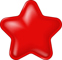 Glossy red star icon isolated on white. Shiny 3D plastic star puffy sticker