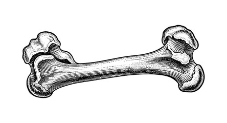 Detailed vintage bone drawing with crosshatch shading