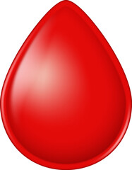 Red blood drop 3D icon isolated on white. Glossy liquid droplet symbol for healthcare and medicine.