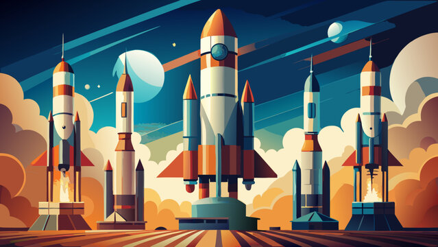 Inspiring rockets soaring high into the vast cosmos, igniting imagination and symbolizing innovation, exploration, and the boundless potential of space travel