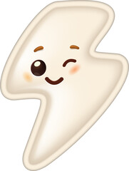 Cute 3D lightning bolt character winking and smiling. Happy cartoon electric mascot isolated on white. Energy and power symbol