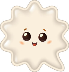 Cute white blob character with happy face and big eyes. Glossy milk drop or cream splash mascot.