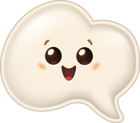Cute speech bubble character with happy face. 3D chat icon for social media. Blank message box with copy space