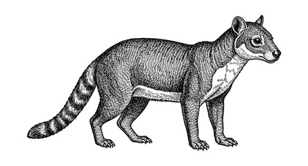 Obraz premium Intricate black and white engraved coati art with textured fur details