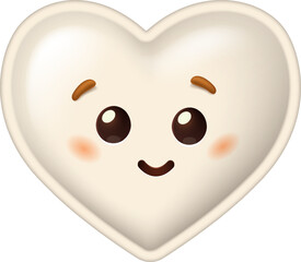 Cute white heart character with a smiling face. 3D illustration of a happy love symbol. Valentine's Day icon