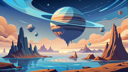 Dreamy alien planet landscape with vibrant colors, perfect for science fiction book covers, creative projects, or inspiring futuristic designs, otherworldly beauty