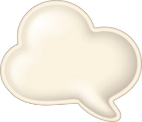 Naklejka premium 3D speech bubble in cloud shape isolated on white. Blank beige chat icon with copy space for text. Soft puffy thought balloon for communication concept