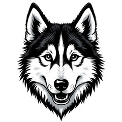 Majestic Husky Portrait: A striking monochrome illustration of a husky, capturing the breed's captivating gaze and distinctive markings, perfectly embodying their spirit.