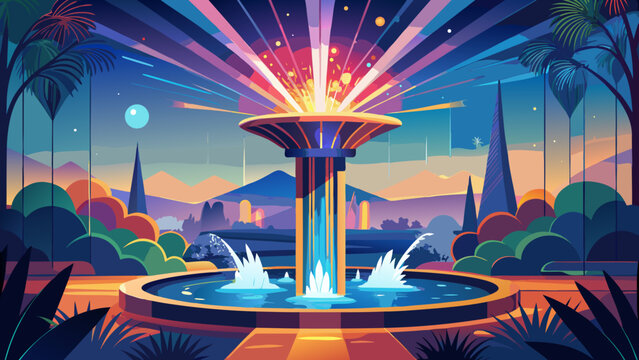 Stunning fountain scene with vibrant colors, perfect for adding a touch of elegance and wonder to your project, evoking serenity, originally vector design.